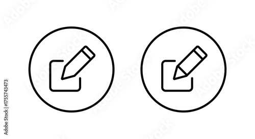 Edit pencil icon in circular outline. Write and compose symbol. Create and modify content sign