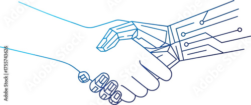 Human and Robot Handshake Vector Illustration: AI Partnership and Future Technology