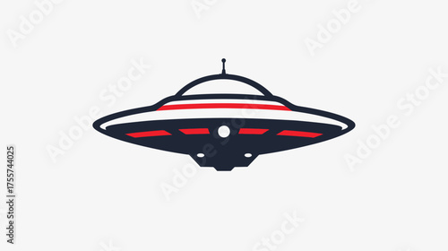 Stylized flying saucer with red and white stripes and a central antenna