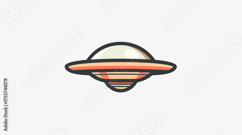A stylized, cartoonish flying saucer hovers against a white background