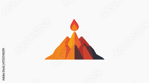Abstract mountain with a stylized flame erupting from its peak