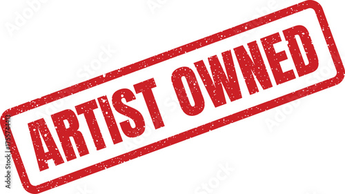 Grungy red textured stamp impression displaying the specific phrase ARTIST OWNED signifying creative property