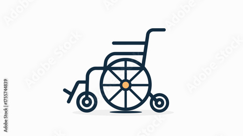 A dark blue outline of a wheelchair with a beige wheel center