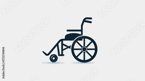 A minimalistic, dark blue icon of a wheelchair on a light gray background