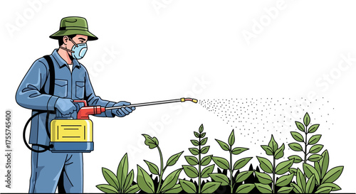 Farmer spraying pesticide on crops to protect them from pests and diseases