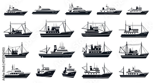 Diverse Vessel Collection Yachts, Fishing Boats, and Ships