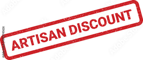 Red grunge effect rubber stamp text indicating a special artisan discount for unique handcrafted products