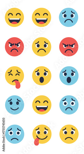 Collection of emoji faces expressing various emotions and feelings.