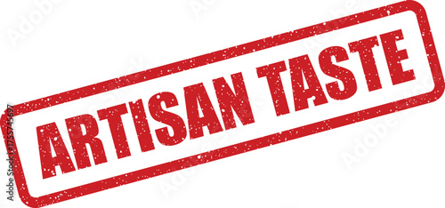 Red grunge effect stamp featuring Artisan Taste text, emphasizing exceptional flavor and culinary excellence in gourmet products