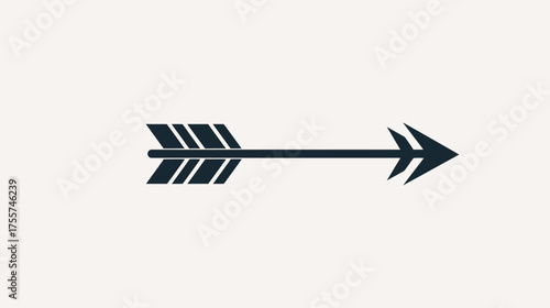 Stylized dark arrow points right on a light background, with fletching details
