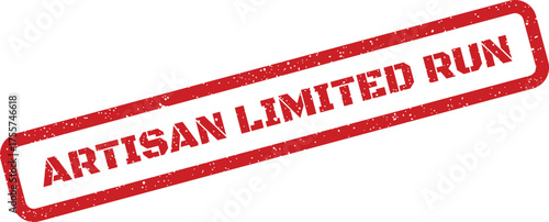 Red textured rubber stamp conveying Artisan Limited Run for small batch and unique product releases