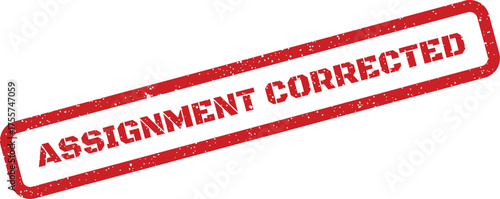 Rustic rubber stamp mark showing the phrase assignment corrected, frequently applied on academic papers