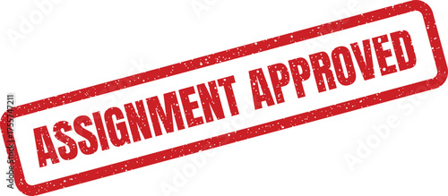 Textured rectangular stamp vector featuring the phrase assignment approved, suitable for official document confirmation or project validation