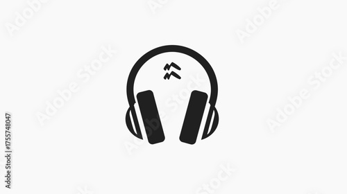 Minimalist black icon of headphones with sound waves above