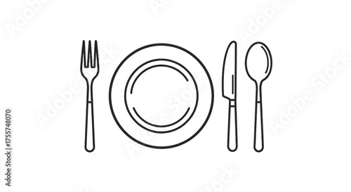 Cutlery Icon Set – Fork, Spoon, Knife, and Plate Symbol for Restaurant, Menu, and Tableware Design