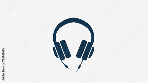 A dark blue silhouette of over-ear headphones with visible audio jacks