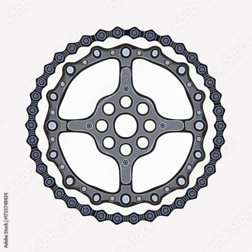 Detailed bicycle sprocket and chain illustration isolated on white background