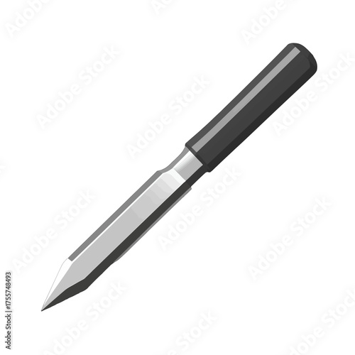 Gray Scalpel with Black Handle Isolated on White Background in Soft Lighting Medical Tool Detailed Blade Sharp Surgical Instrument Equipment