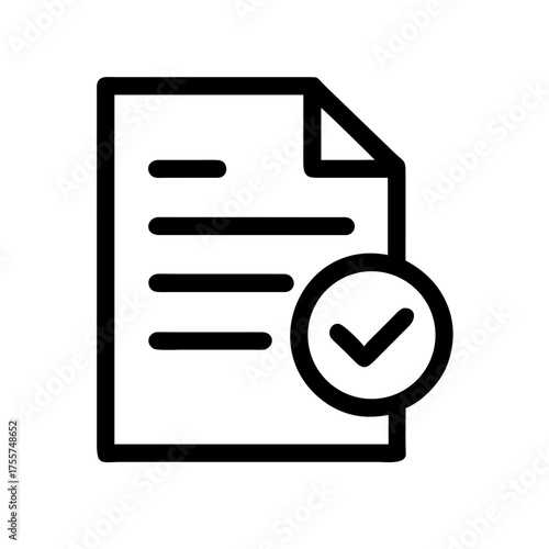 Illustration of a document with lines of text and a check mark indicating completion or approval status