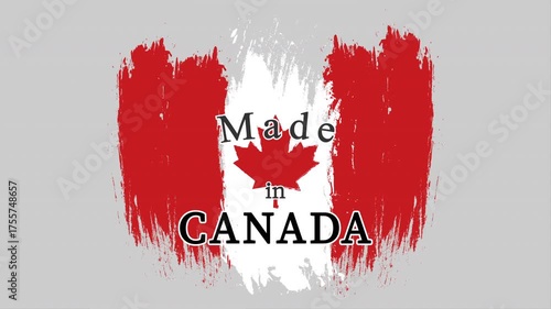 Made in CANADA. Stylized inscription on the background of the national flag. Animation for marketing and advertising campaigns