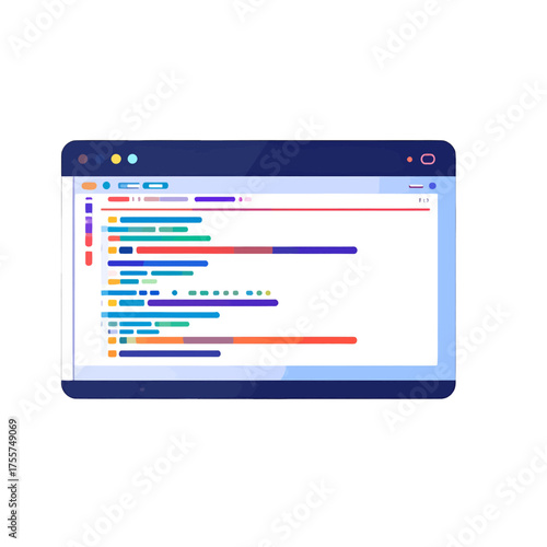 Modern Coding Interface on Laptop Screen with Clean Design, Colorful Code Snippets, and Minimalist Aesthetic with Dark Blue Frame on White Background