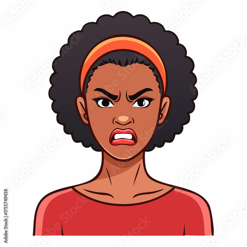 Illustration of an angry woman portrait in comic style isolated