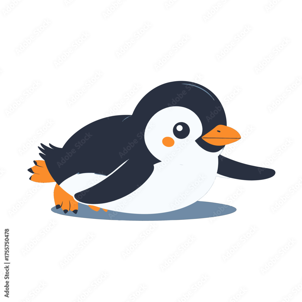 Obraz premium Cute Penguin Cartoon Pixel Art Character With Round Body Orange Beak and Feet Against a White Background Digital Art Illustration Perfect for Children's Content