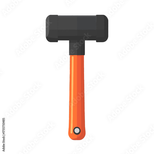 Isolated Sledgehammer Tool with Black Head and Orange Handle Against White Background