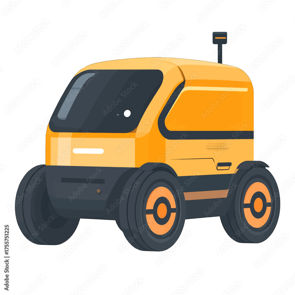 Naklejka premium Isolated Yellow Delivery Vehicle on White Background with Pixel Art Style Design