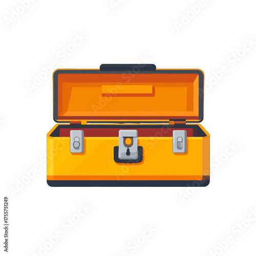 Isolated Pixel Art Style Empty Yellow Toolbox with Open Lid on White Background