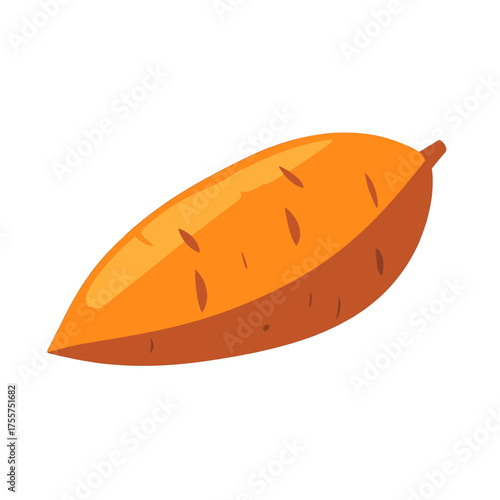 Vibrant Orange Sweet Potato with Smooth Skin Against White Background in a Flat Style Illustration with Simplistic Design Element for Recipe or Food Blog