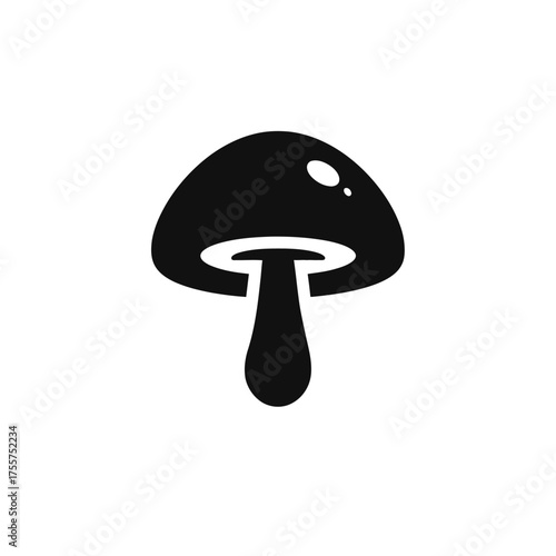 A simple, stylized black silhouette of a mushroom with a rounded cap and stem