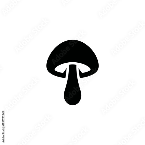 A simple black silhouette of a mushroom on a white background