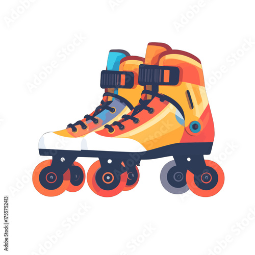 Vibrant Roller Skates in Orange Yellow and Blue on White Background Sports Equipment Roller Skates for Recreational Skating and Playful Activities