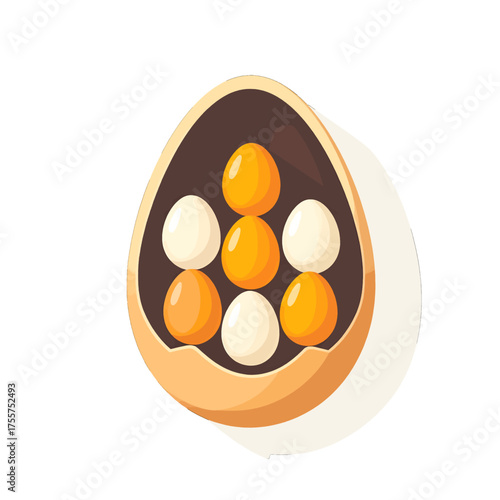 Pixel Art Illustration of Nested Eggs with Brown Interior and a Variety of Yellow and White Shells Against a Plain Backdrop