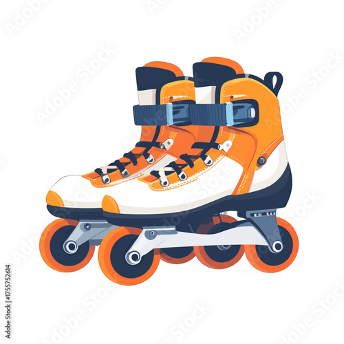 Vibrant Orange and White Inline Skates Pair with Blue Straps Isolated on White Background Recreational Fitness Equipment