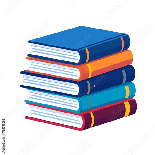 Stack of Five Colorful Books with Blue Orange Purple and Cyan Covers on White Background