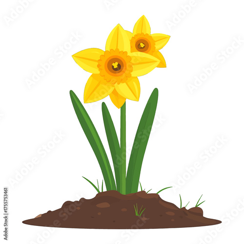 Pixel Art of Two Yellow Daffodils Growing Out of Soil Against White Background