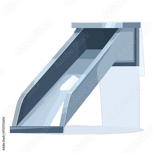 Gray Inclined Chute Structure with Rectangular Support in Simple Minimalist Style on White Background
