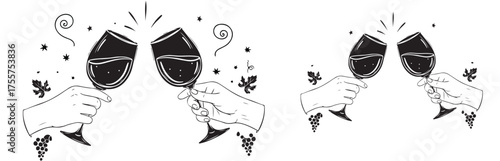 Cheers with wine glasses illustration silhouette