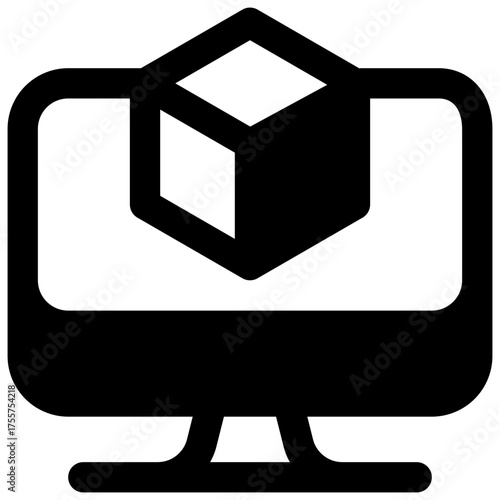 3D design. Outlined stroke vector icon with black-filled details.