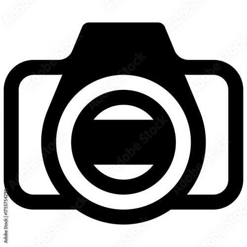 Camera. Outlined stroke vector icon with black-filled details.