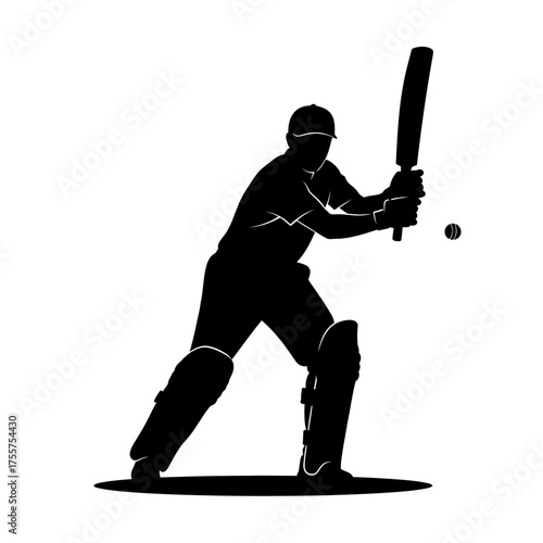 Dynamic silhouette of a cricket batsman poised to strike the ball, embodying athletic intensity and competitive spirit.