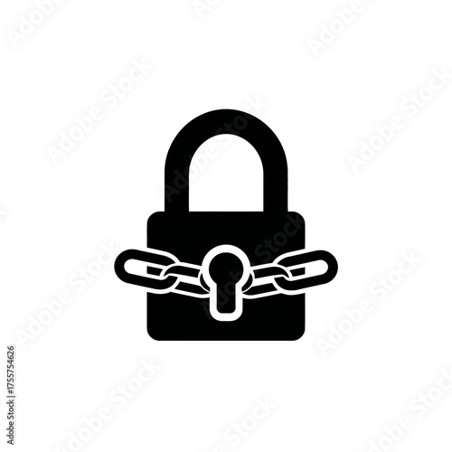 Black padlock with a chain wrapped around its body and a keyhole