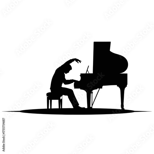 Captivating concert pianist passionately performing classical music on a grand piano, evoking elegance and artistic expression.