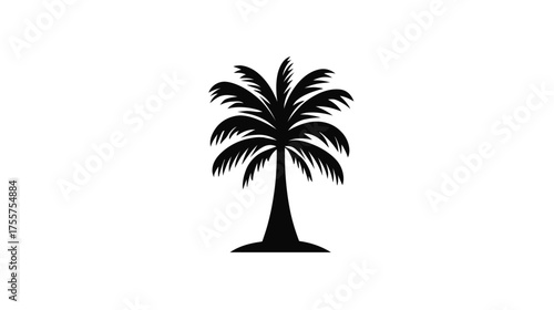 Simple black silhouette of a palm tree with lush fronds on a white background