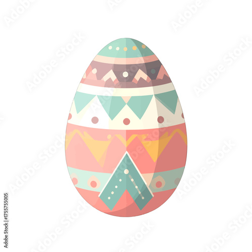 Ornate Easter Egg with Pastel Geometric Patterns on White Background for Celebratory Springtime Holiday Decoration
