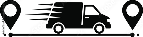Delivery Van with Speed Lines and Location Markers Vector Illustration Representing Fast Shipping, Logistics Route, Transportation, and Courier Service Concept