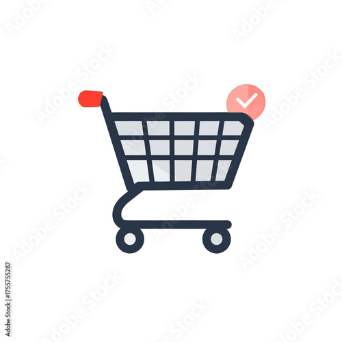 Checkout Complete Shopping Cart Illustration with Check Mark Badge on White Background