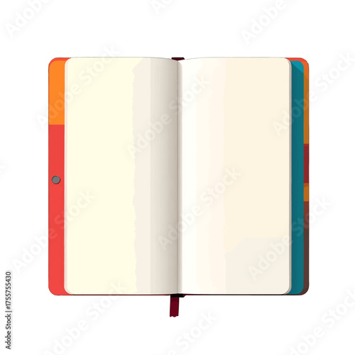Open Blank Notebook with Colorful Cover and White Pages Ready for Notes